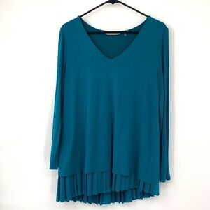 Soft Surroundings Size PS Teal V-Neck Mini Dress Tunic Layered Pleated Bottom V